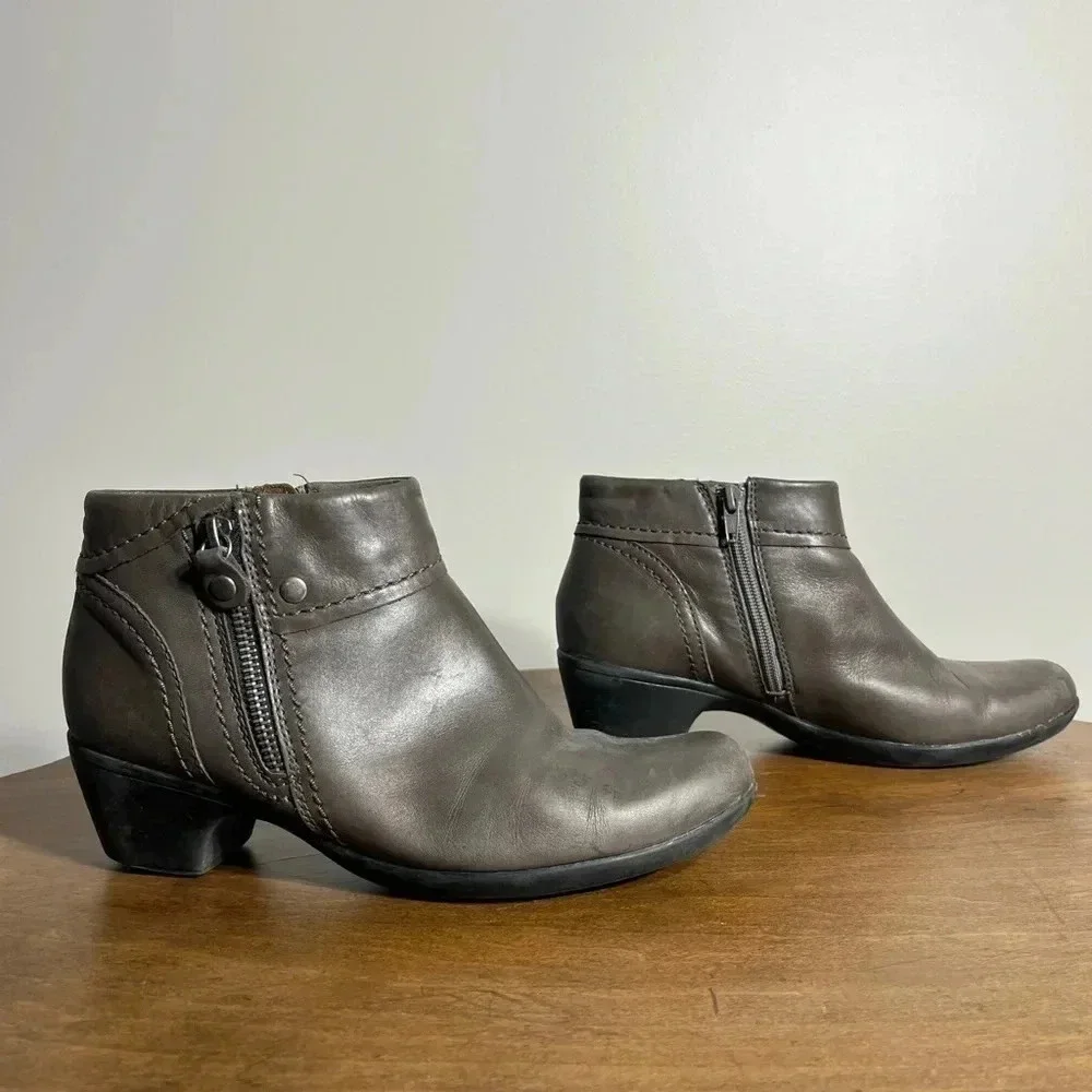 Clark's Ingalls Thames Grey Leather Ankle Boot Size‎ 8.5